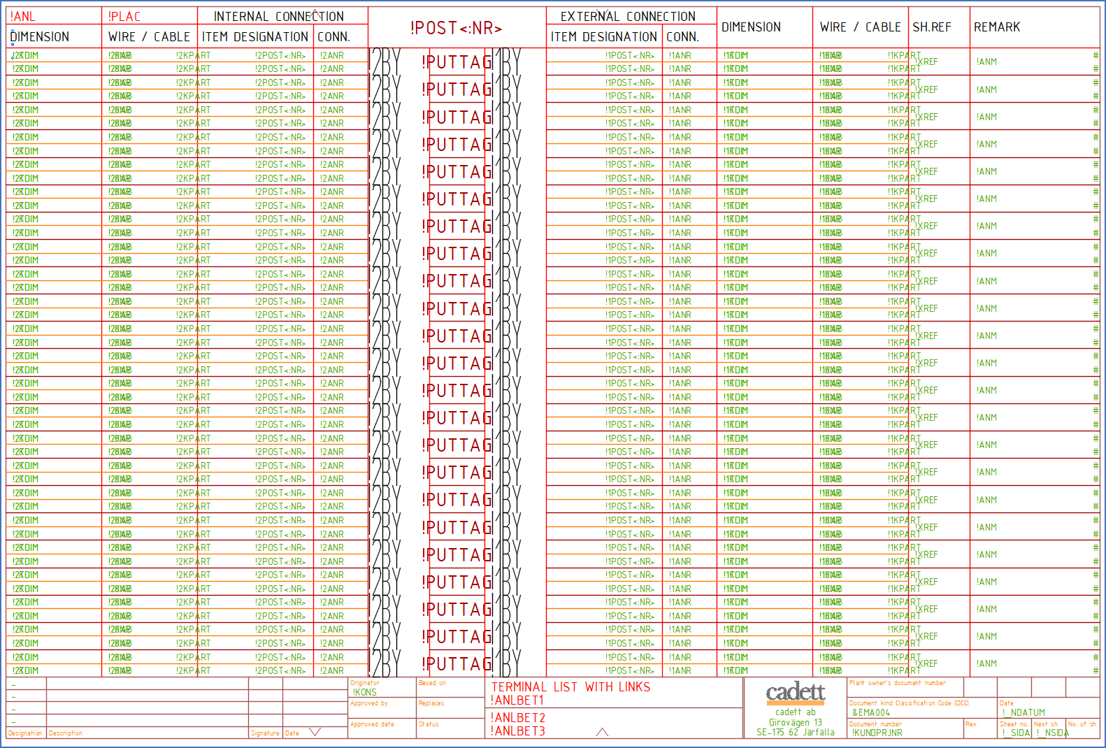 Figure 1387:  A DXF form for a terminal list with links (0EEMA004.DXF)