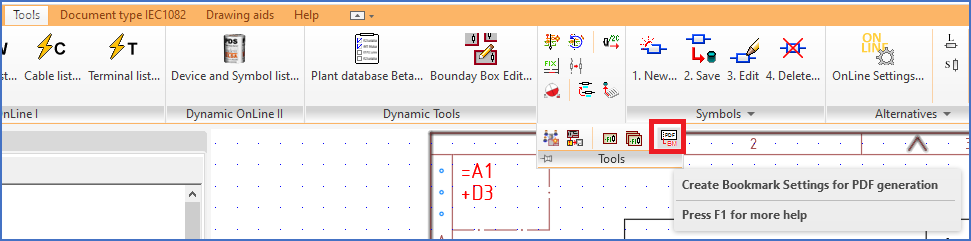 Figure 745:  The "Create Bookmark Settings for PDF generation" command is found in the "Tools" panel of the "Tools" tab in the ribbon menu, as shown here.