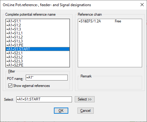 Figure 1677:  "=A1+S1;START" from another sub-project is selected.