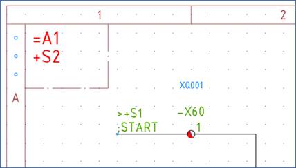 Figure 1496:  Please note that location +S1 has been automatically added to the potential reference symbol, to match the name in the other end. Please also note that no cross-reference has appeared yet.