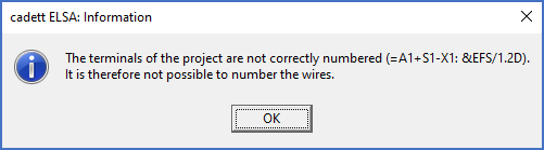 Figure 1290: Error message when wire-numbering, due to terminals without numbers