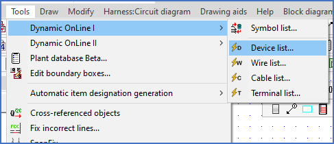 Figure 1238: The cascade menu for start of Dynamic OnLine I