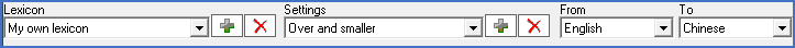 Figure 1404:  Selection of “Lexicon”, “Setting”, “From language” and “To language” are specified in the top bar.