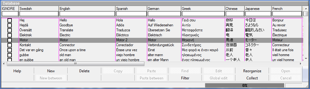 Figure 1394:  The Database section of the Translator III where the lexicons are managed