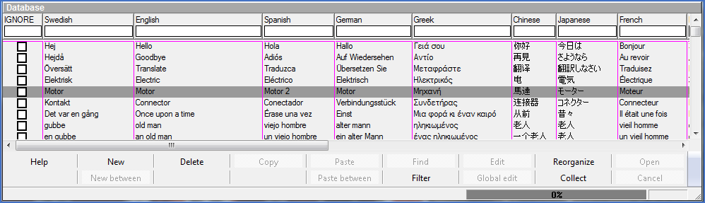 Figure 1517:  The Database section of the Translator III where the lexicons are managed