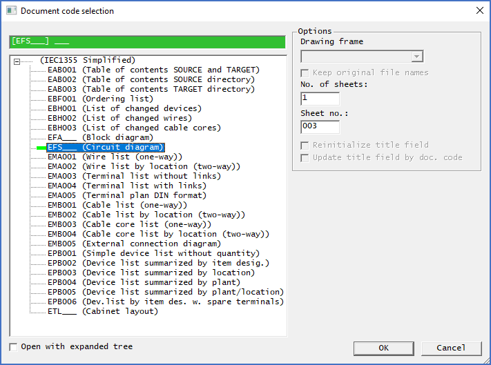 Figure 585:  Selection of document code in one single-level tree