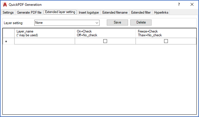 Figure 1046:  The "Extended layer-setting" tab before any settings have been added