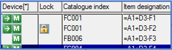 Figure 1238:  The item designation =A1+D3-F2 has been locked.