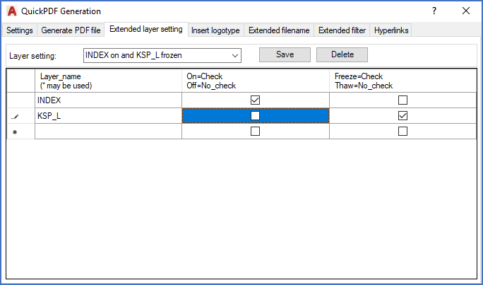 Figure 985:  The desired status of the layers in the table is specified with check boxes.