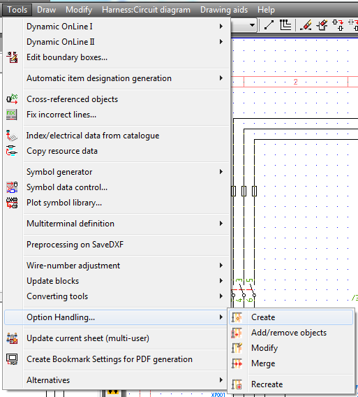 Figure 999:  The Option Handling pull-down sub-menu.