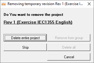 Figure 1649:  The same confirmation dialogue that is shown when deleting ordinary projects is shown also when deleting unpacked revisions.