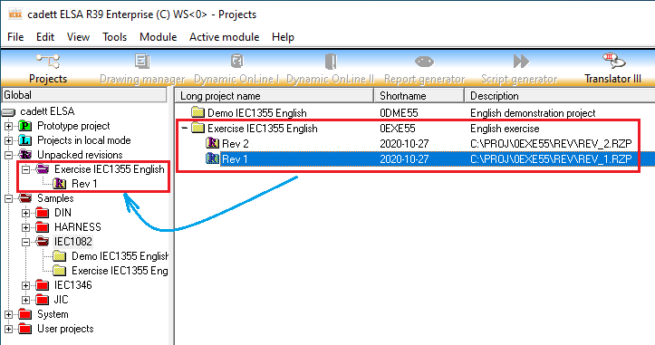 Figure 1464:  Revision 1 of project Exercise IEC1355 English has been unpacked.