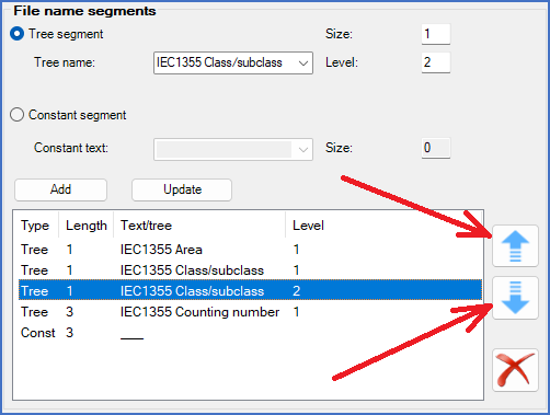 Figure 303: Segments are moved up or down using arrow buttons.