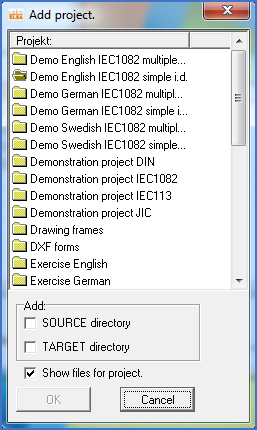 Figure 1385:  The Add project dialogue box with which you can add files from any project to your selection