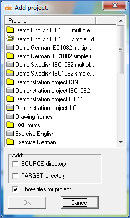 Figure 1483:  The Add project dialogue box with which you can add files from any project to your selection