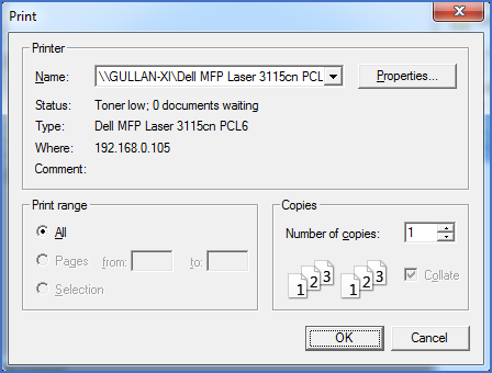 Figure 1371:  The Printer selection dialogue box.