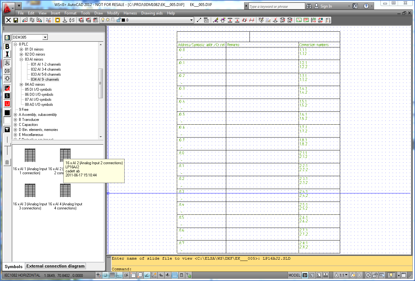 Figure 1141:  A PLC mirror with 16 analogue inputs with 2 connections each is being selected in the Symbol Insert Tool. Please note the full-screen preview!