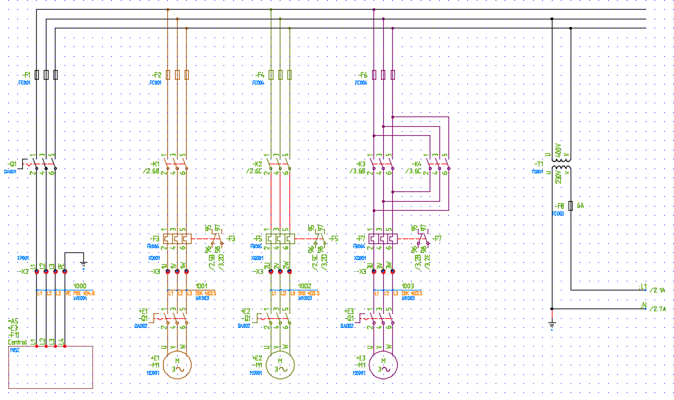 Figure 1702:  The first motor circuit belongs to ”Testoption 1” with colour 32, the second to ”Testoption 2” with colour 64 and the third to ”Testoption 3” with colour 224.