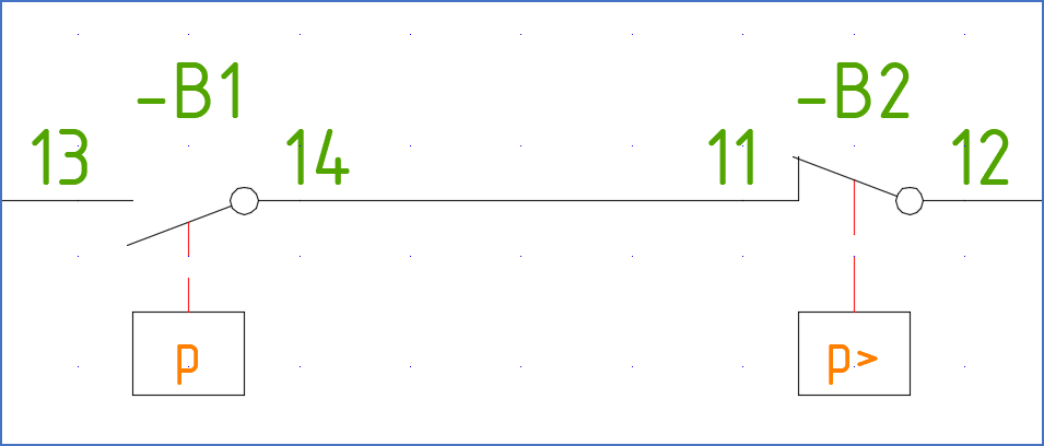 Figure 451:  The circuit diagram displayed here defines a connection between -B1:14 and -B2:11.