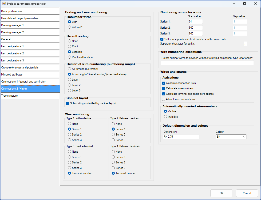 Figure 465:  The "Connections 2 (wires)" tab of the "Project Parameters" dialogue box