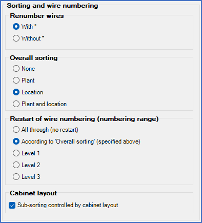 Figure 466:  The "Sorting / renumbering of wires" section