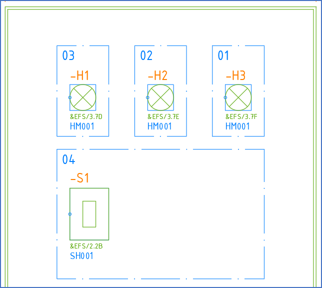 Figure 474:  Section of a door in a cabinet layout where location boxes have been added to minimise wiring between the door and the rest of the cabinet and to control the sequence between the location boxes using the "sub-sorting" attrbute