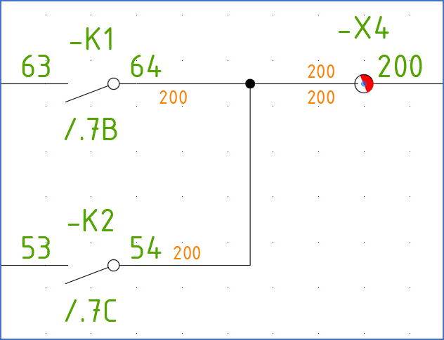 Figure 482:  Two wires in the same wire-chain have received identical wire-numbers, which constitute an error.
