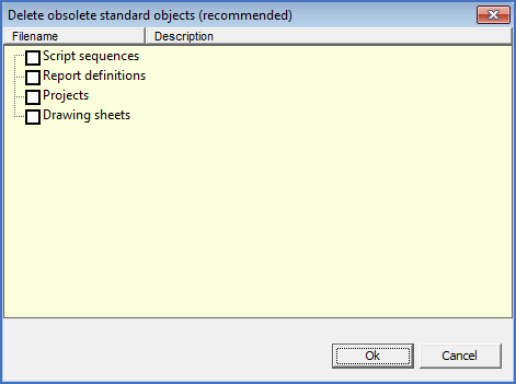 Figure 39:  In this dialogue box, you can select which old standard objects to get rid of.