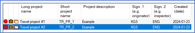 Figure 224:  The detailed projects list that is shown here contains two projects that have both been checked-out for legacy TRAVEL.