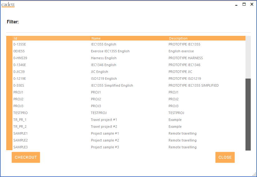 Figure 245:  A list of all available projects on the server is displayed.