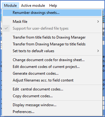 Figure 554:  The Module pull-down menu in the Drawing Manager