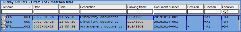 Figure 651:  The filter bar with a filter for each column is displayed directly below the titles of the survey.