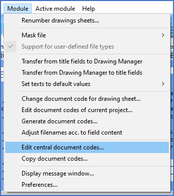 Figure 572:  The "Edit central document codes" command