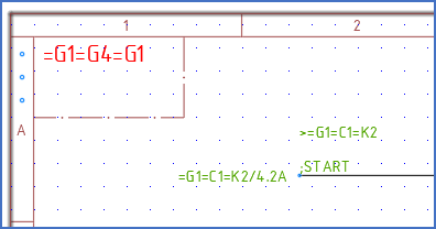 Figure 604:  In the second sheet, which has the function designation =G1=G4=G1, a second potential reference symbol is inserted. The first potential reference is selected. Here is the result.