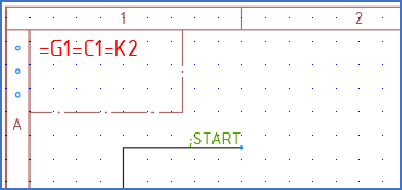 Figure 603:  The START signal comes from =G1=C1=K2. A potential reference symbol is inserted and the signal name ;START is specified.