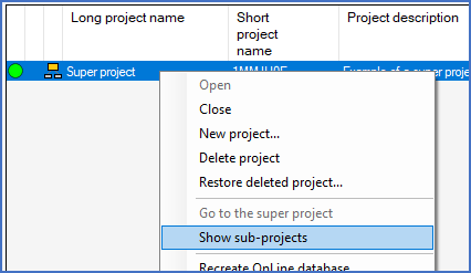 Figure 89:  The "Show sub-projects" command