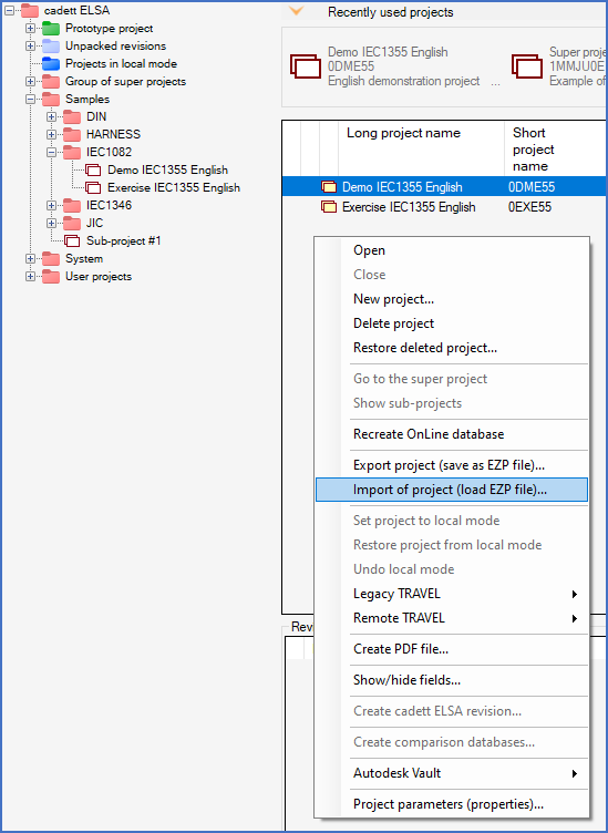 Figure 91:  You can right-click "in the air" to select the "Restore (import projects)..." command. Please refer to the detailed description.