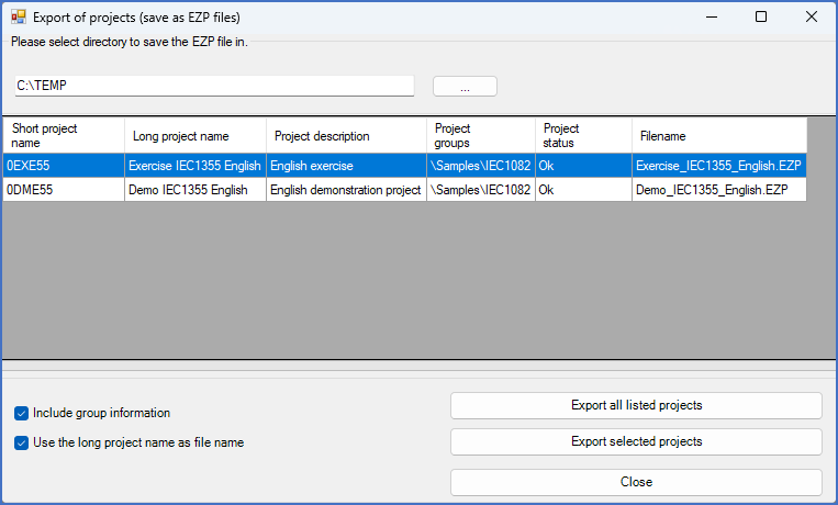 Figure 162:  This figure shows the dialogue box that is used for export. Please refer to the description below for details.