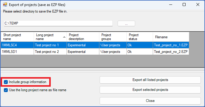 Figure 167:  The "Include group information" check-box