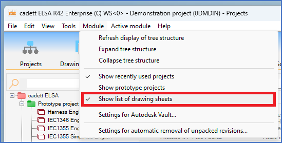 Figure 103:  The "Show list of drawing sheets" command is used to activate the "Preview drawing sheets" feature.