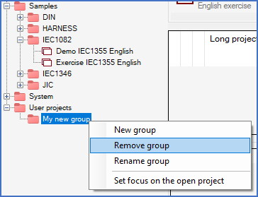 Figure 108:  A group is removed by right-clicking it and thereafter selecting "Remove group" in the context menu.