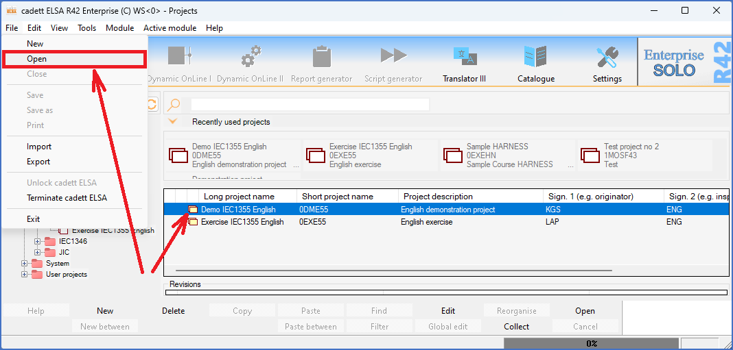 Figure 119:  Open using the "File" pull-down menu