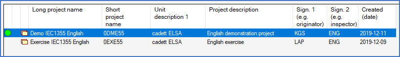 Figure 212:  The detailed projects list has been altered with the "Unit description 1" placed between "Short project name" and "Project description".