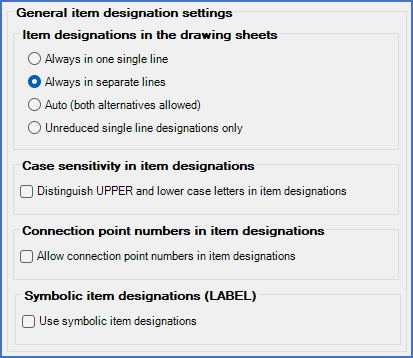 Figure 357:  The "General item designation settings" section