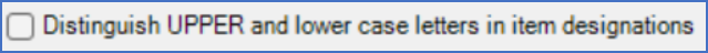 Figure 359:  The "Distinguish UPPER and lower case letters in item designations" check-box
