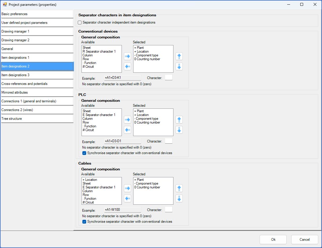 Figure 394:  The "Item designations 2" tab  of the Project Parameters