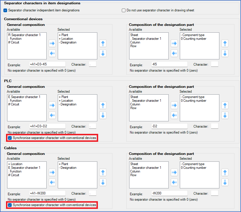 Figure 404:  The "Synchronise separator character with conventional devices" check-box