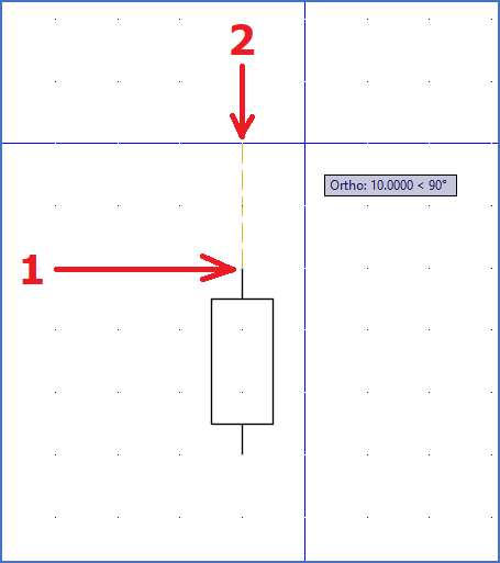 Figure 849: First click in position "1" to define where the connection point should be placed. Then click in position "2" to define the direction of the connection point.