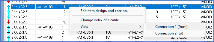 Figure 1174:  The "View" command opens a sub-menu with which you can select either of the two sides of the cable core in question.