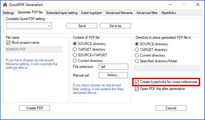 Figure 1029:  The "Create hyperlinks for cross-references" check-box